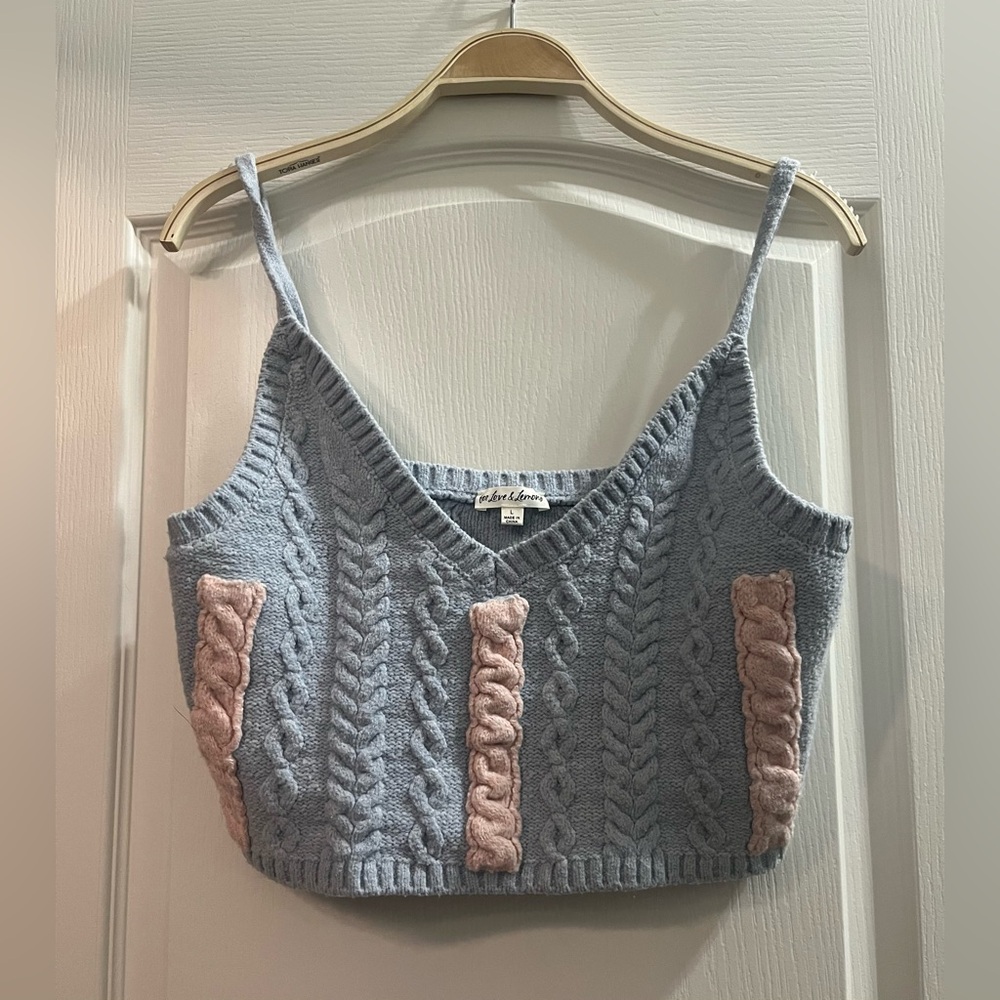 For Love & Lemons cropped sweater tank top cable knit sweater size L
